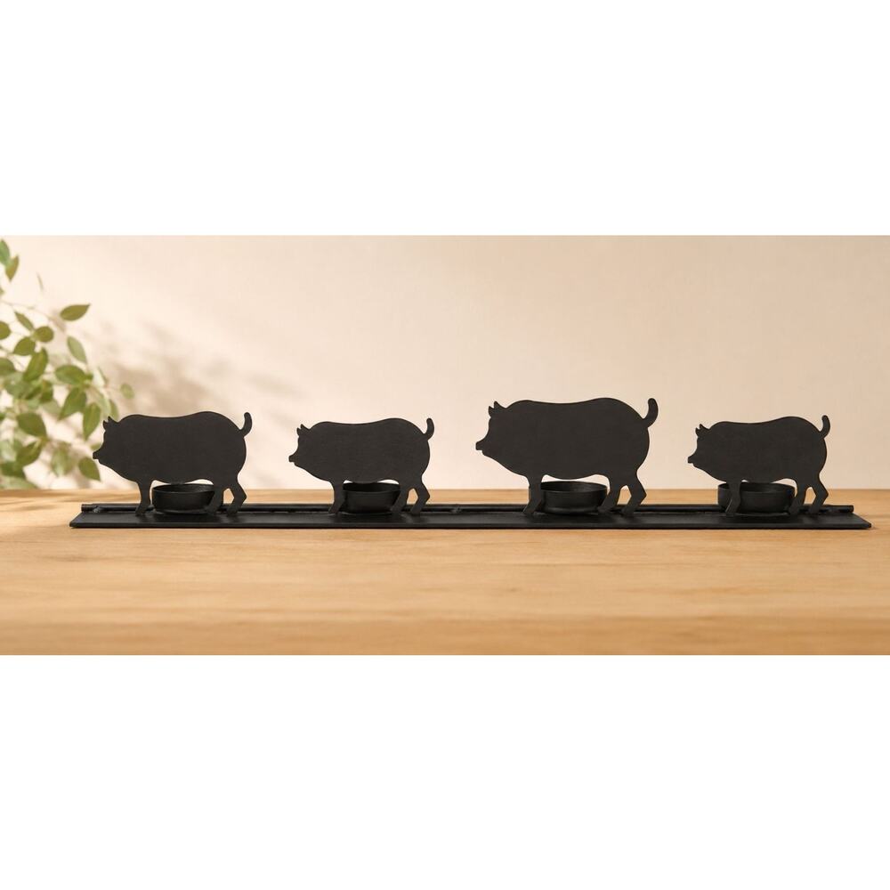 Rustic Black Metal Pig Tealight Candle Holder Farmhouse 4 Cup Votive Decor